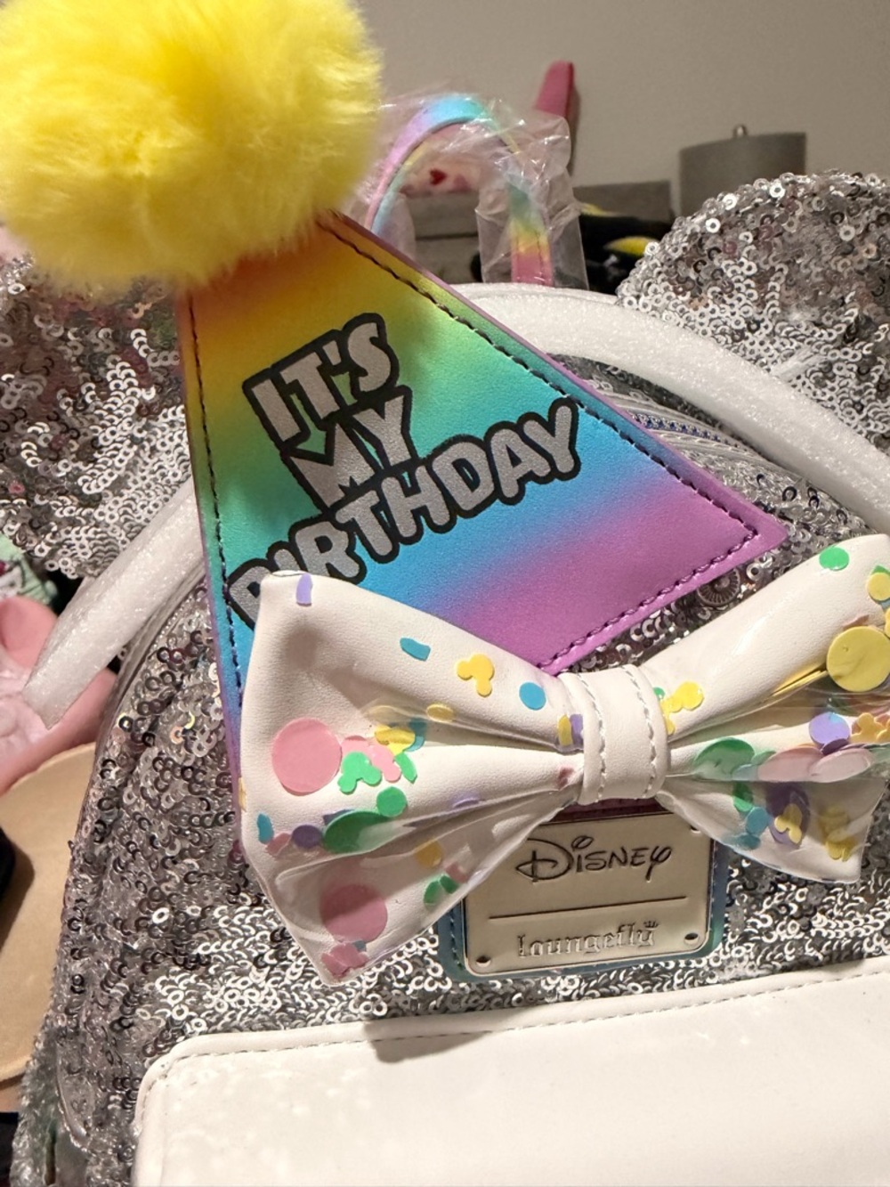 Disney Loungefly Silver Sequin Confetti Mini Backpack - Picture 5 of 5